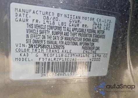 2020 Nissan Kicks S from USA, damaged, VIN 3N1CP5BV2LL539275